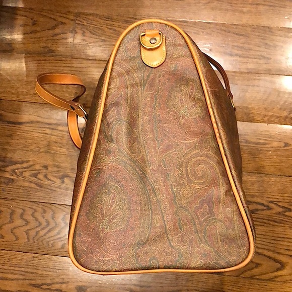 METRO MILANO Paisley Coated Canvas Vachetta Leather Boston Weekend Shoulder Bag - Picture 4 of 17